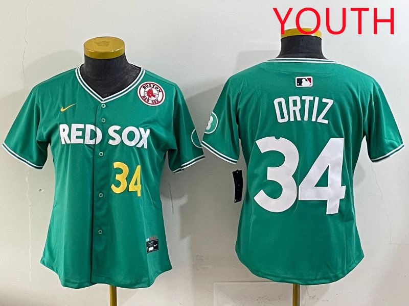 Youth 2025 Boston Red Sox #34 Ortiz Dark Green Joint Name Nike MLB Jersey style 6->youth mlb jersey->Youth Jersey